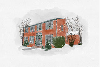 freehand watercolor house or architectural illustration