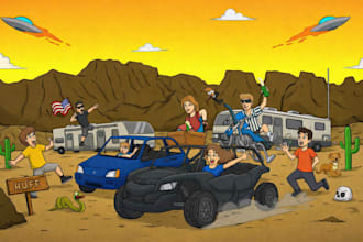 create an epic family or group cartoon illustration