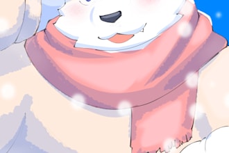draw a soft and cozy male furry character illustration