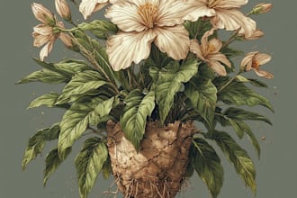 create botanical illustration of flower logo illustration