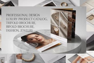 design luxury product catalog, trifold brochure, bifold brochure fashion jewelry