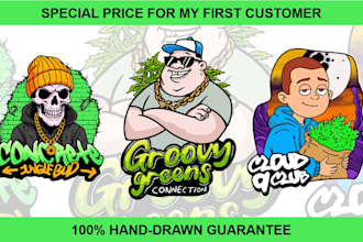 design premium hand drawn weed, cannabis, logo design