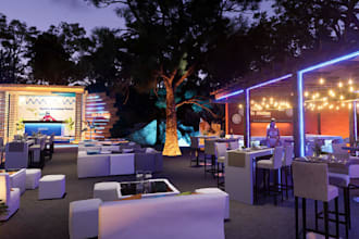 renovate 3d outdoor stage, stage render,concert venue, poolside event,gala arena