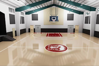 design indoor basketball, recreation court, gymnasium, training facility render