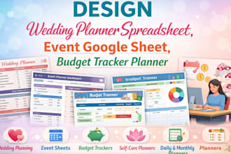 design wedding planner spreadsheet, event google sheet, budget tracker planner