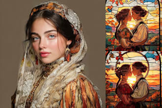 draw fantasy stained glass art for your character, stained glass illustration