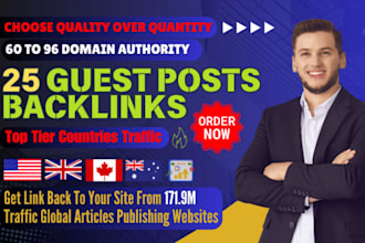 create 25 guest post backlinks da up to 95 for SEO ranking