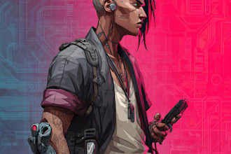 illustrate you as a cyberpunk style character