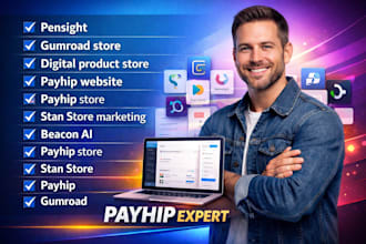 design your payhip store, stan store, gumroad or digital product website