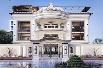 redevelop 3d villa exterior, classics interior design, architecture, cgi render