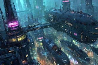 design an illustration of futuristic cyberpunk city