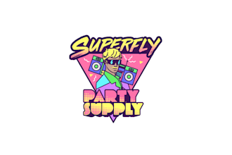 make elegant fun colorful logo for super fly party supply