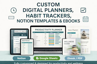 design budget planners, habit trackers, notion routine sheets templates ebooks