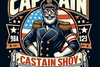 design high quality vintage captain logo with t shirt design