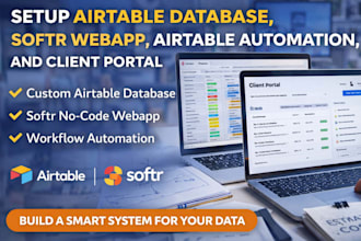 setup airtable database, airtable automation, softr webapp and client portal