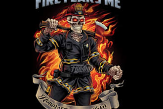 do custom t shirt skeleton firefighter logo design
