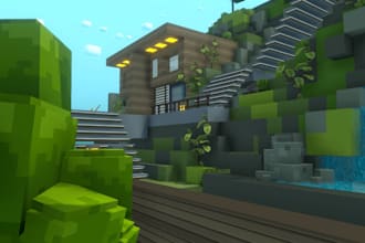 3d voxel art environment, sandbox model character, asset for VR and mobile