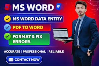 do ms word data entry, formatting, PDF to word manually