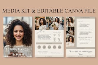 design a beautiful influencer media kit, speaker sheet, rate card
