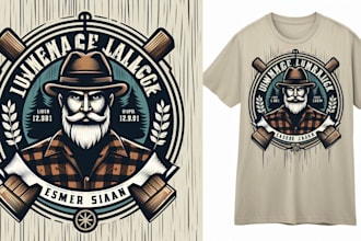 design a clean vintage lumberjack logo with t shirt design