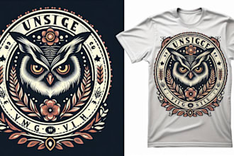 do a vintage owl logo with t shirt design