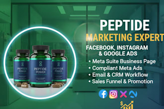 setup peptide ads and compliant facebook ads for research peptide supplement