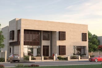 restructure villa facade, low rise apartment 3d design, render masonry building