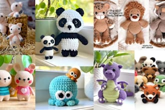 amigurumi crochet pattern, toy patterns, with mockups and step by step pictures
