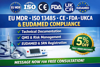 manage eu mdr , iso 13485 qms, ce, fda, srn, ukca, eu rep and eudamed