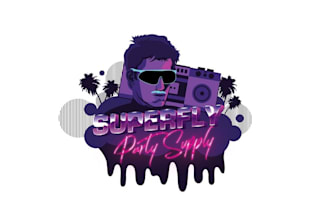 make elegant fun colorful logo for super fly party supply