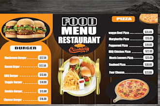 design a professional food menu for restaurant or fast food