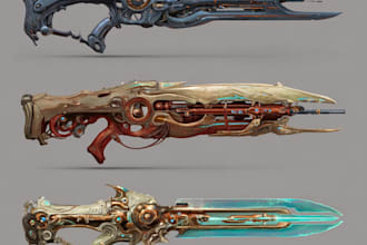 high quality weapon concept art for gaming and more