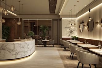 do interior design of commercial restaurant, office, cafe with 3d render