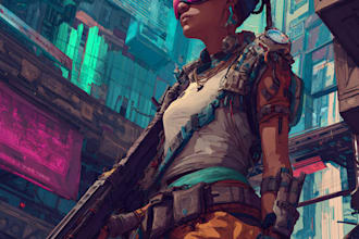 draw cyberpunk, lofi, 90s retro japanese streetwear anime illustration