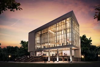 render 3d commercial building, cultural center design, stunning facade rendering