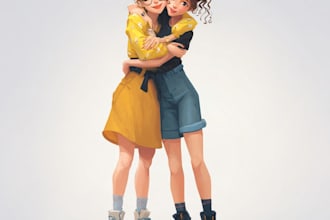 family portrait illustration and friendship portrait
