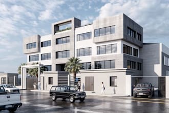 restructure warehouse into modern factory design, render administrative building