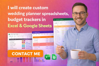 create custom wedding planner spreadsheets, budget trackers in excel googlesheet