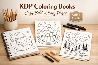 draw cozy bold and easy coloring book and pages illustrations for amazon KDP