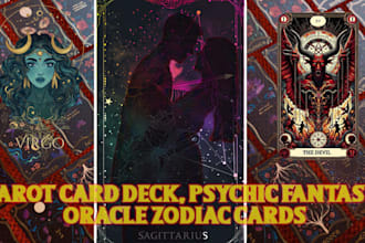 illustrate tarot card deck fantasy oracle zodiac cards