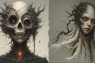 draw detailed dark art, heavy metal, skull illustration