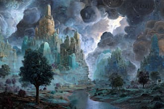 illustrate a surreal landscape or city drawing