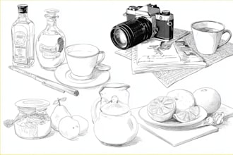 draw detailed line art of any product, food, sketch