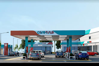 remodel petrol filling station,fuel plump,shopping complex exterior,parking lot