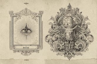 draw illustrations with engraving style and ornament