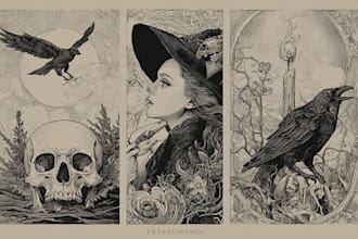 draw dark art illustration with vintage engraving style