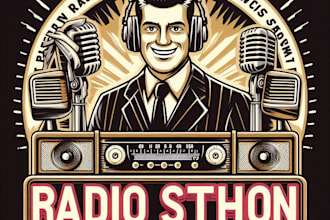 design high quality radio station mascot logo with t shirt design
