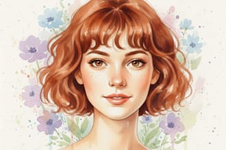 create watercolor portrait character logo and friendship