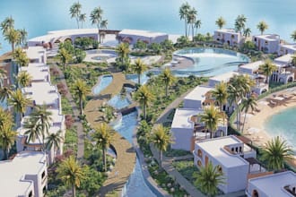 redesign architectural resort masterplan, landscape design, site plan rendering