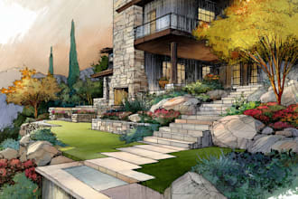 draw landscape design, exterior concept architectural